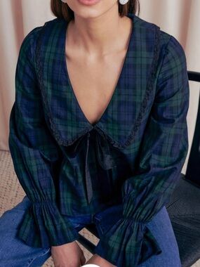 Saylor Plaid Blouse with Velvet Bow